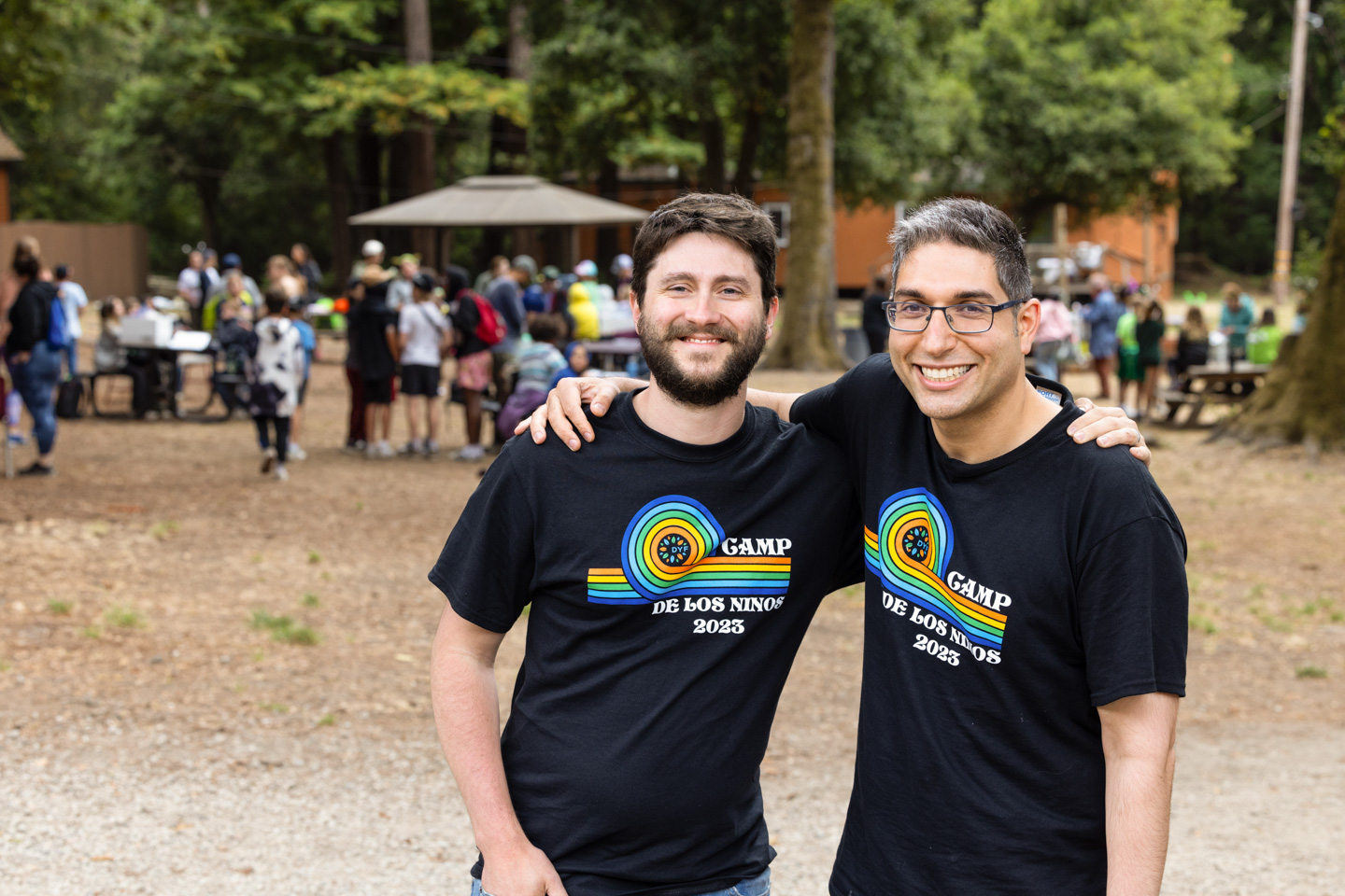 Michael Hughes, MD (left), and Rayhan Lal, MD, at Camp De Los Ninos, a camp for children with diabetes in La Honda, California